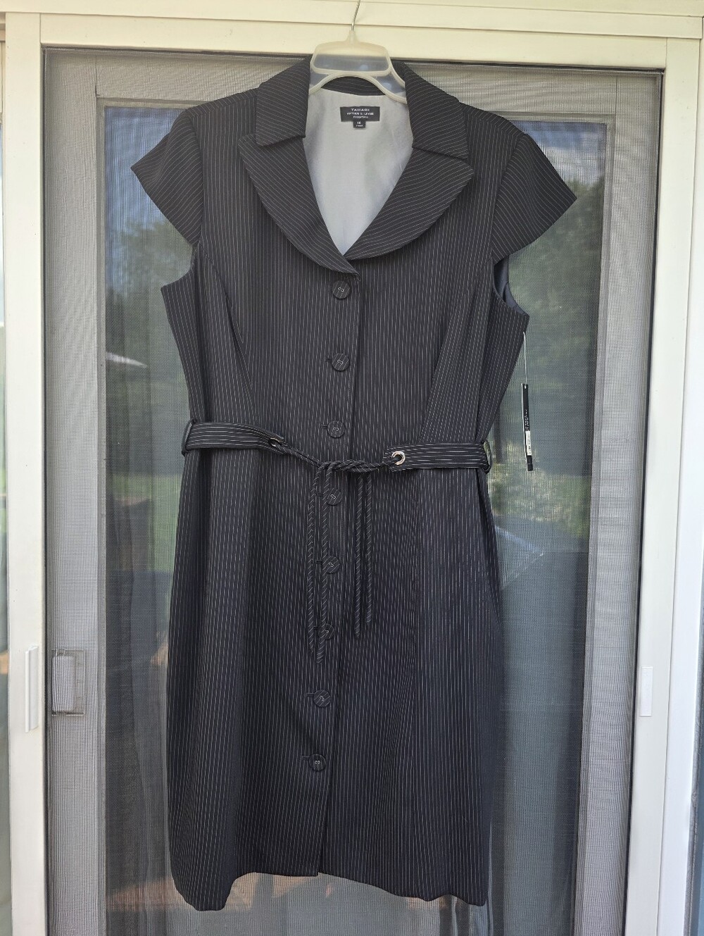 NWT Tahari ASL Black Pinstripe Dress with Belt 14